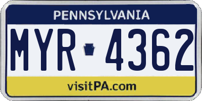 PA license plate MYR4362