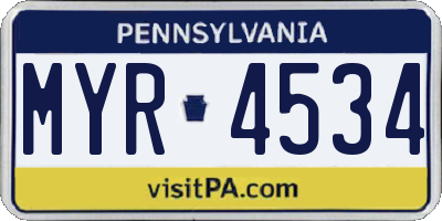 PA license plate MYR4534