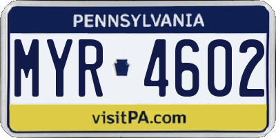 PA license plate MYR4602