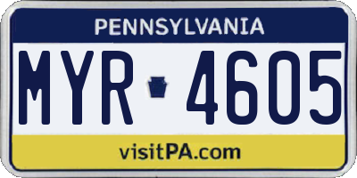 PA license plate MYR4605