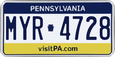 PA license plate MYR4728
