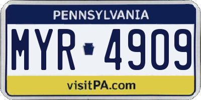 PA license plate MYR4909