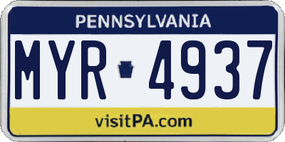 PA license plate MYR4937
