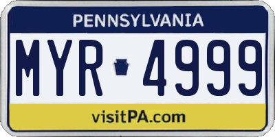 PA license plate MYR4999
