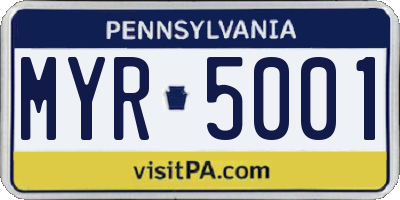 PA license plate MYR5001
