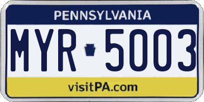 PA license plate MYR5003