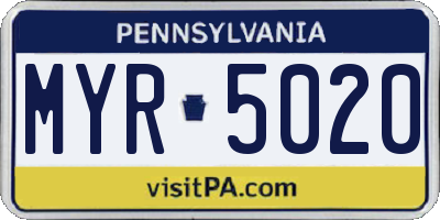 PA license plate MYR5020
