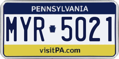 PA license plate MYR5021