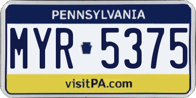 PA license plate MYR5375