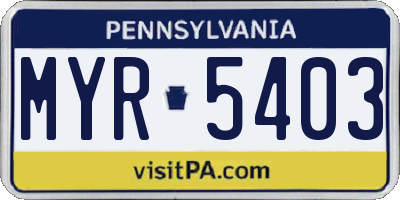 PA license plate MYR5403