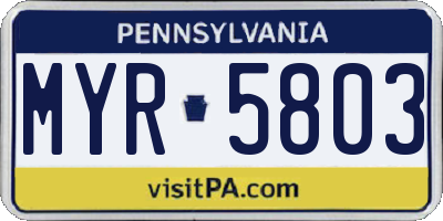 PA license plate MYR5803