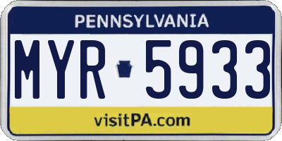 PA license plate MYR5933