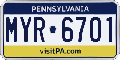 PA license plate MYR6701