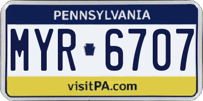 PA license plate MYR6707