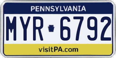 PA license plate MYR6792