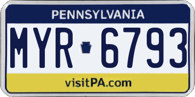 PA license plate MYR6793
