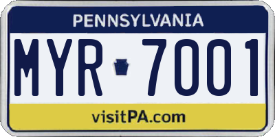 PA license plate MYR7001