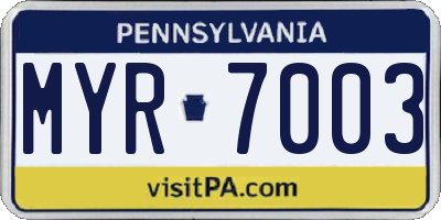 PA license plate MYR7003