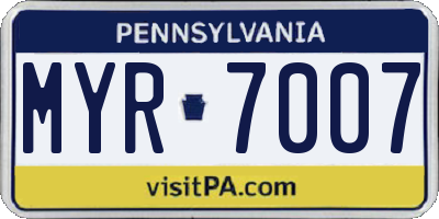 PA license plate MYR7007