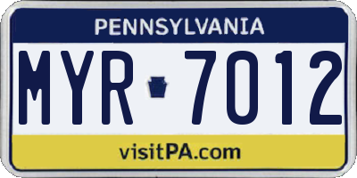 PA license plate MYR7012