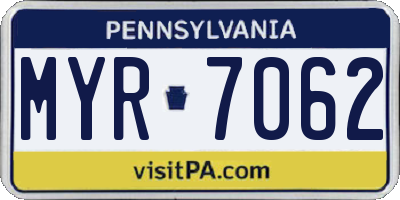 PA license plate MYR7062