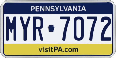 PA license plate MYR7072