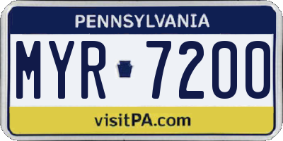PA license plate MYR7200