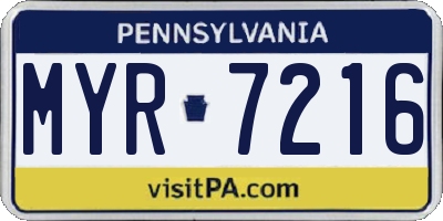PA license plate MYR7216