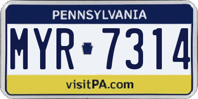 PA license plate MYR7314