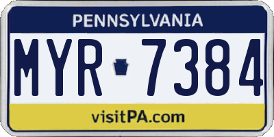 PA license plate MYR7384