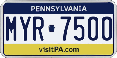 PA license plate MYR7500