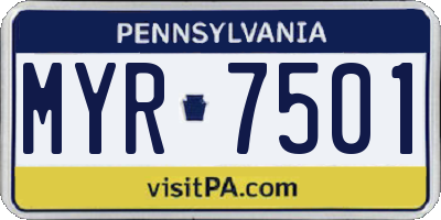 PA license plate MYR7501