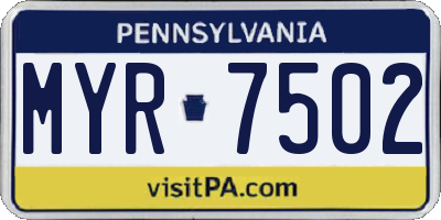 PA license plate MYR7502