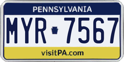 PA license plate MYR7567