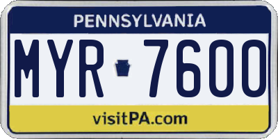 PA license plate MYR7600