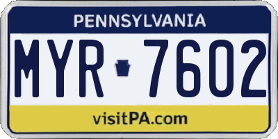 PA license plate MYR7602