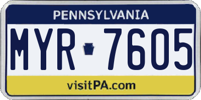 PA license plate MYR7605