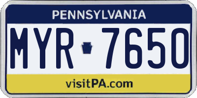 PA license plate MYR7650