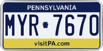 PA license plate MYR7670