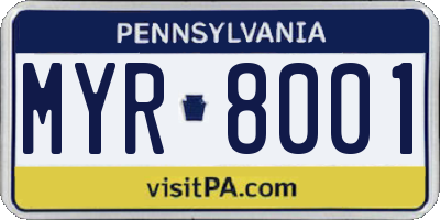PA license plate MYR8001