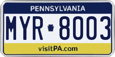 PA license plate MYR8003