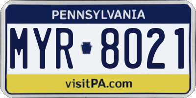 PA license plate MYR8021