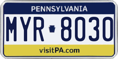 PA license plate MYR8030