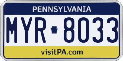 PA license plate MYR8033