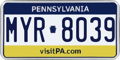 PA license plate MYR8039