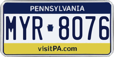 PA license plate MYR8076