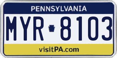 PA license plate MYR8103
