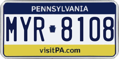 PA license plate MYR8108