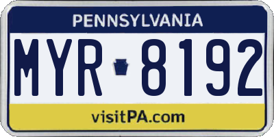 PA license plate MYR8192