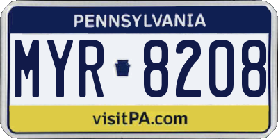 PA license plate MYR8208